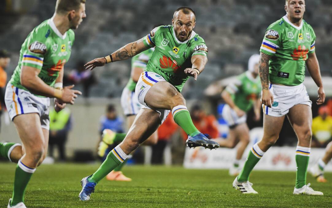 Raiders co-captain Josh Hodgson looks set to return in the pre-season trial against the Roosters. Picture: Dion Georgopoulos