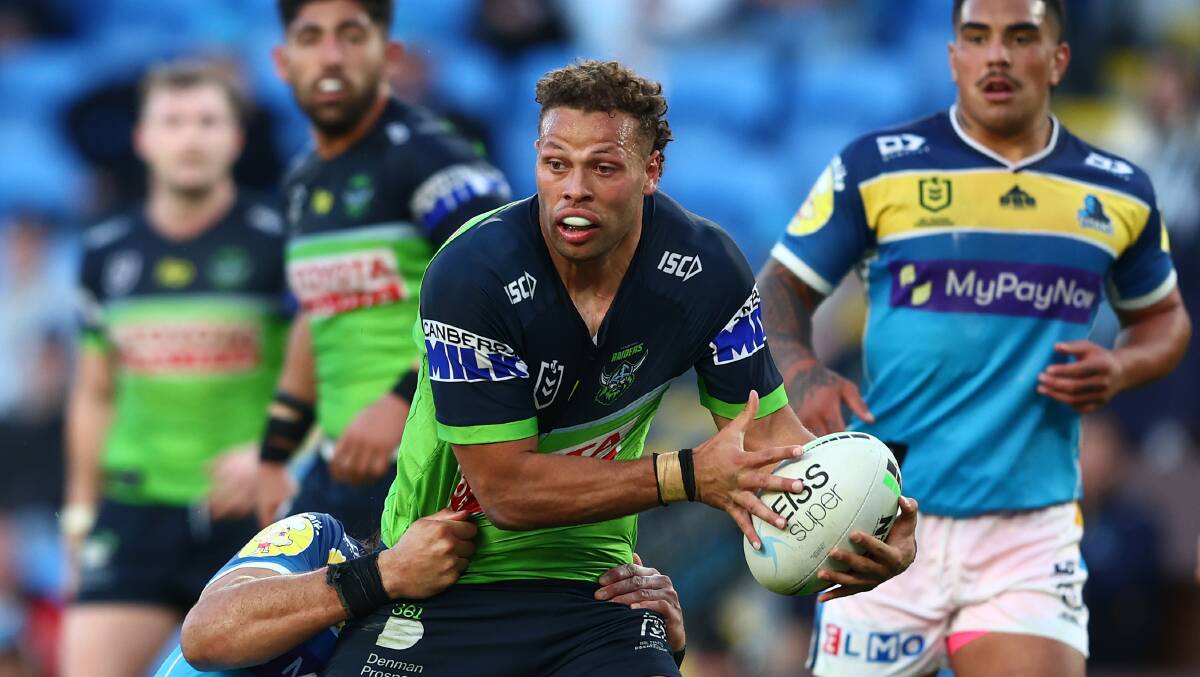 Raiders centre Sebastian Kris scored a brace as well as part of a dominant left edge. Picture: Getty Images