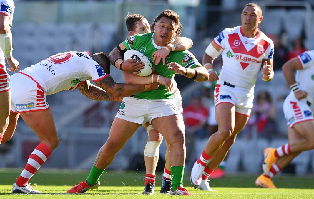 The most important shoulder in Canberra, belonging to Josh Papalii, got through the game. Picture: NRL Imagery