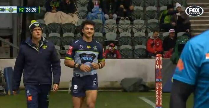 The Raiders will accept whatever punishment the NRL gives them for illegally activating their 18th man. Picture: Fox Sports screen grab