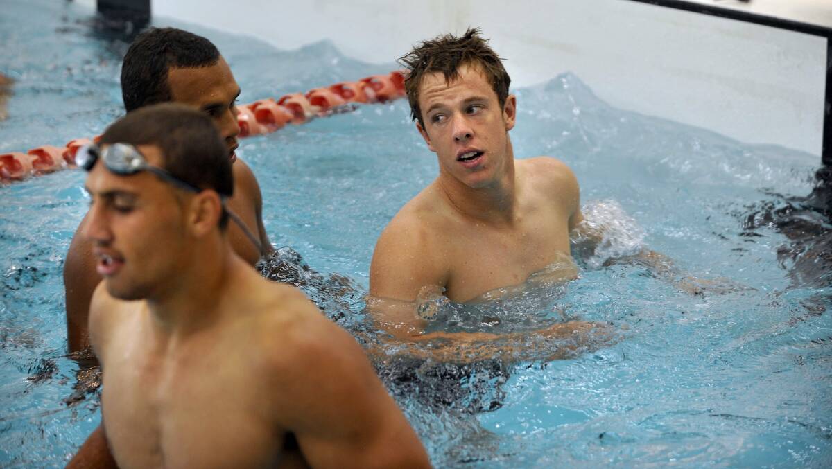 Sam Williams, right, at a Raiders recovery session with Ferguson, left. Picture by Gary Schafer