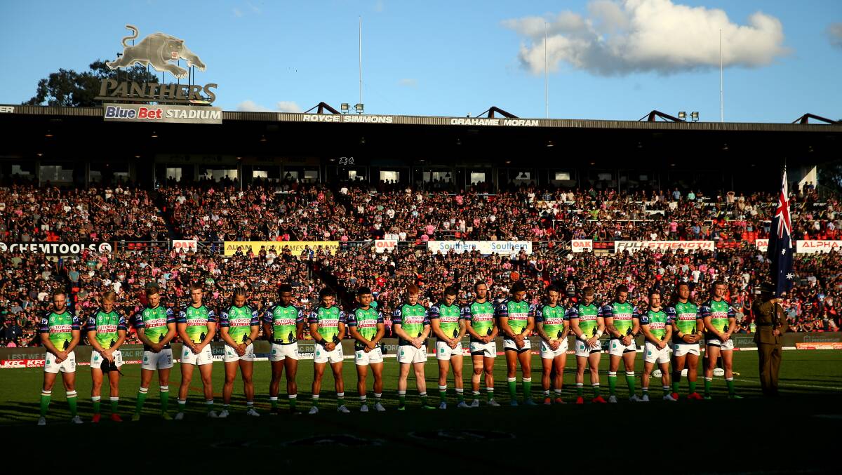 Raiders prop Corey Horsburgh has apologised for chewing gum during the pre-game Anzac ceremonies. Picture: Getty Images