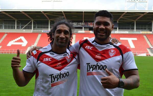Sia Soliola and Mose Masoe at St Helens. Picture: Supplied