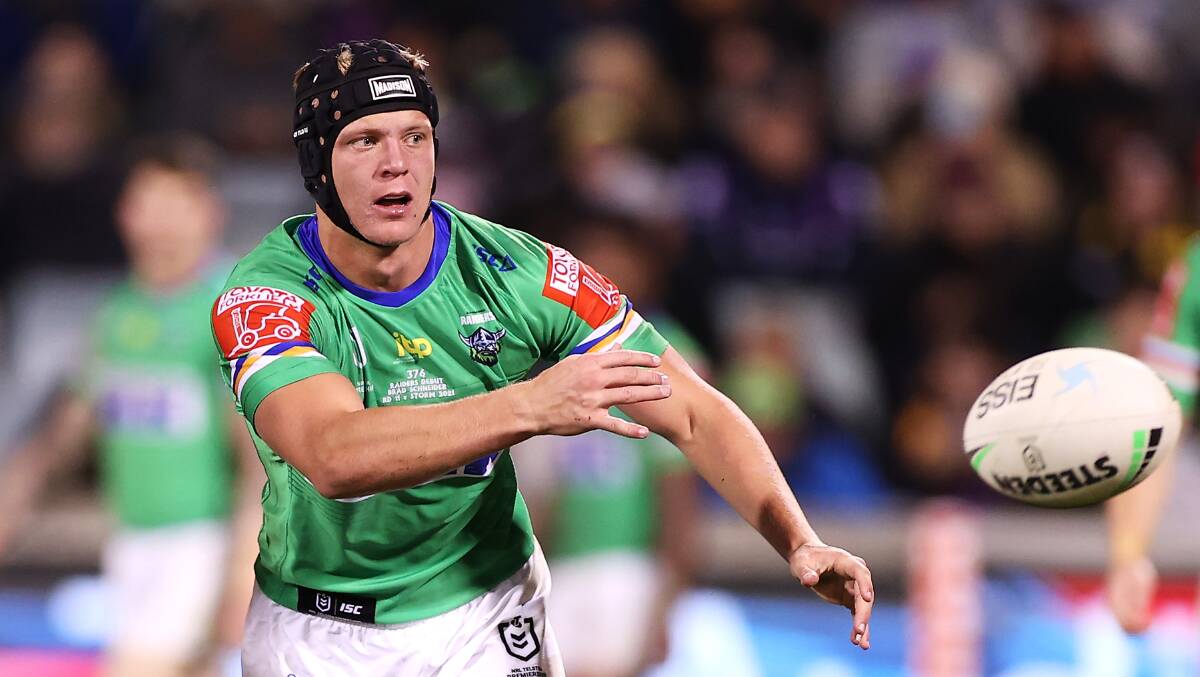 Raiders coach Ricky Stuart says Brad Schneider is vying to be a back up to Jamal Fogarty and Jack Wighton. Picture: Getty Images
