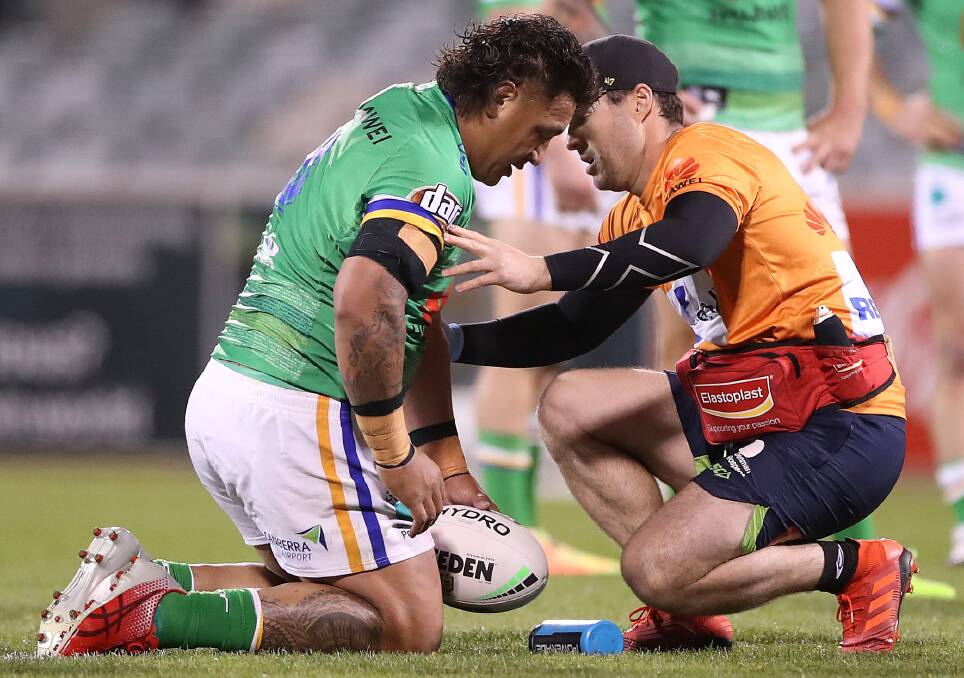 The Raiders are anxiously awaiting scan results to find out Josh Papalii's fate. Picture: Getty Images