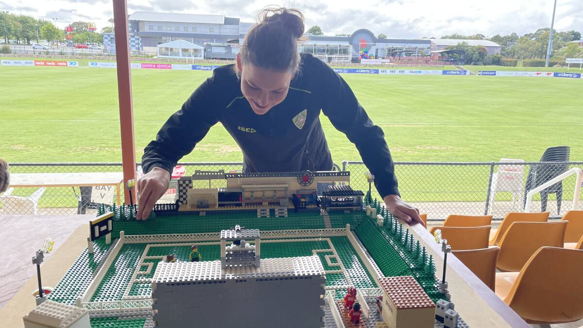 Canberra goalkeeper Keeley Richards has a passion for Lego - making a detailed replica of Viking Park. Picture: David Polkinghorne
