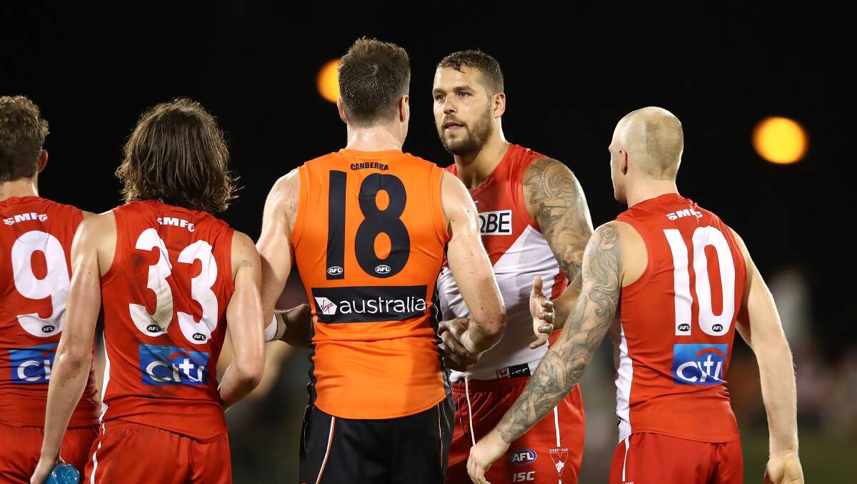 GWS CEO Dave Matthews would rather former Giant Jeremy Cameron (18) win the flag than Lance 'Buddy' Franklin. Picture Getty Images