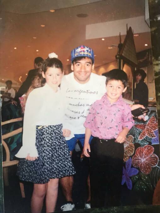 Maradona with Wilk's daughter Diana and son Jair. Picture: Supplied
