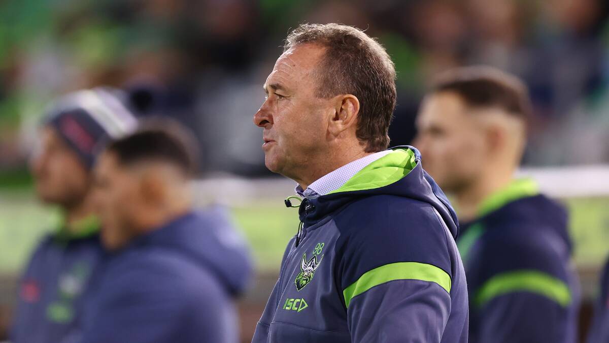 Raiders coach Ricky Stuart was filthy with his side's second half against the Cowboys. Picture: Getty Images