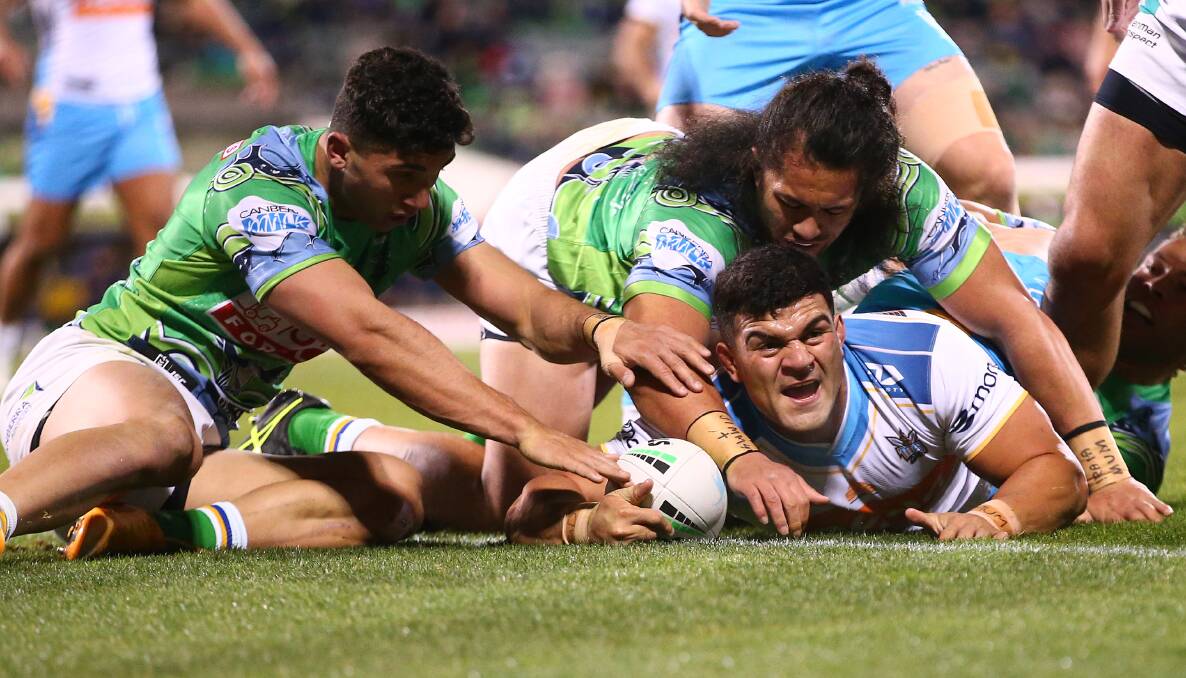 David Fifita's sin-binning sparked a Gold Coast Titans landslide that swamped the Raiders. Picture: Getty Images