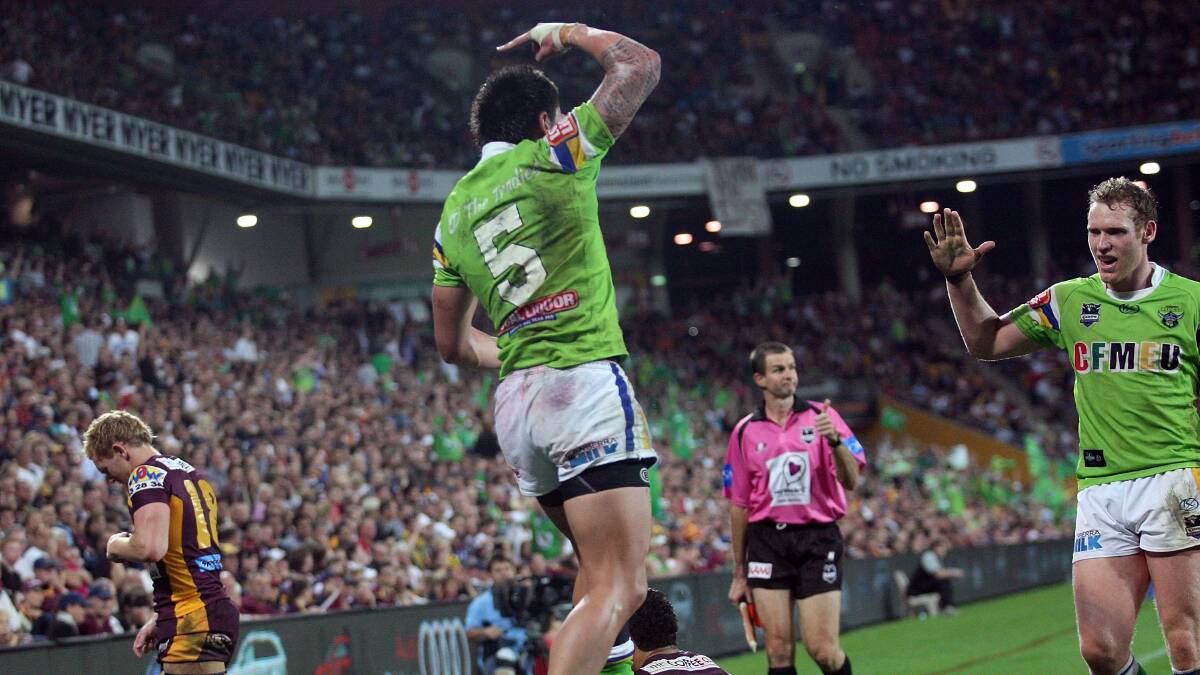 The Raiders knock the Broncos off in the final round of 2010 to seal their spot in the top eight, while ending Brisbane's season - something that could repeat this weekend. Picture by Getty Images