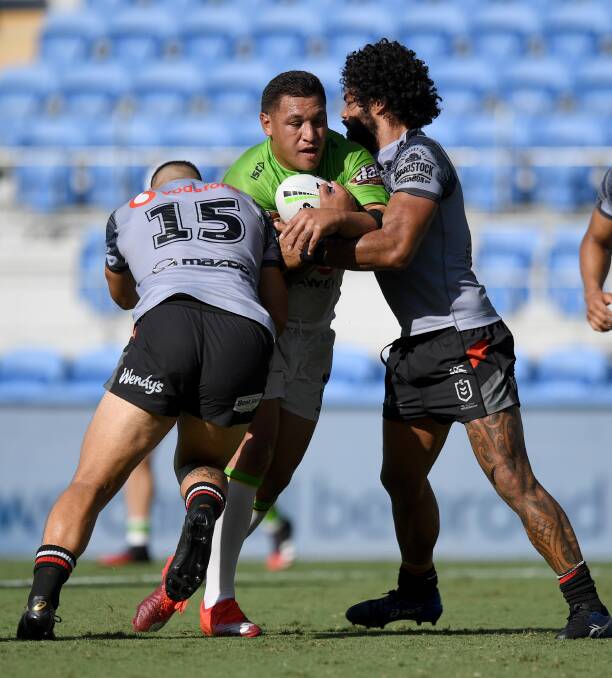 Raiders prop Josh Papalii joked he would spend his proposed 14-days self-isolation asleep. Picture: NRL Imagery