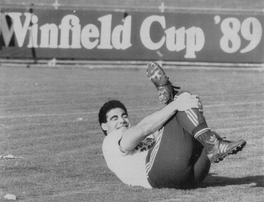 Mal Meninga trains in the lead-up to the 1989 grand final. He brought plenty of grand final experience to Canberra. Picture: David Bartho