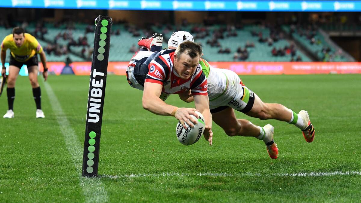 Morris flies for his second try. Picture: NRL Imagery