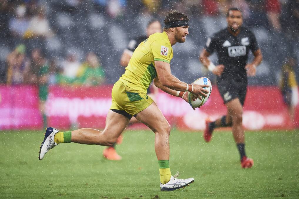 Aussie Sevens vice-captain Lewis Holland is hoping to provide a boost to his hometown of Braidwood on Saturday. Picture: Rugby Australia