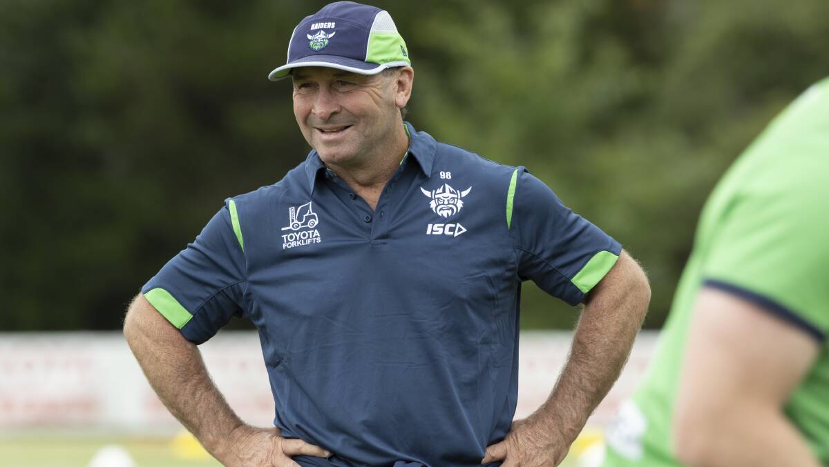 Raiders coach Ricky Stuart has called on his team to mark Young's 100th NRL game with a win. Picture by Gary Ramage