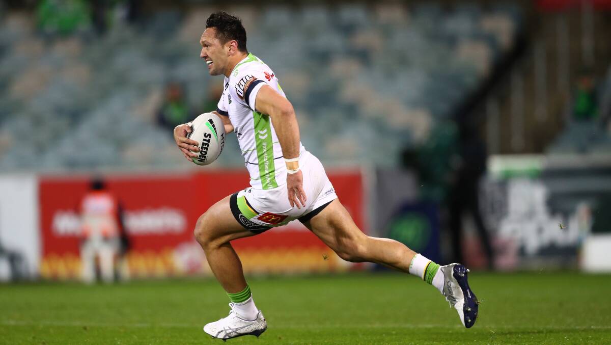 Raiders winger Jordan Rapana celebrated his 31st birthday with a try. Picture: NRL Imagery