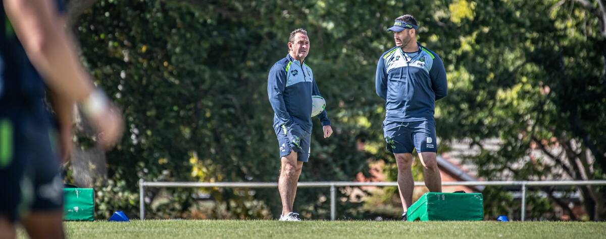 Raiders assistant Brett White, right, wants the NRL to add a carrot to their crackdown stick. Picture: Karleen Minney