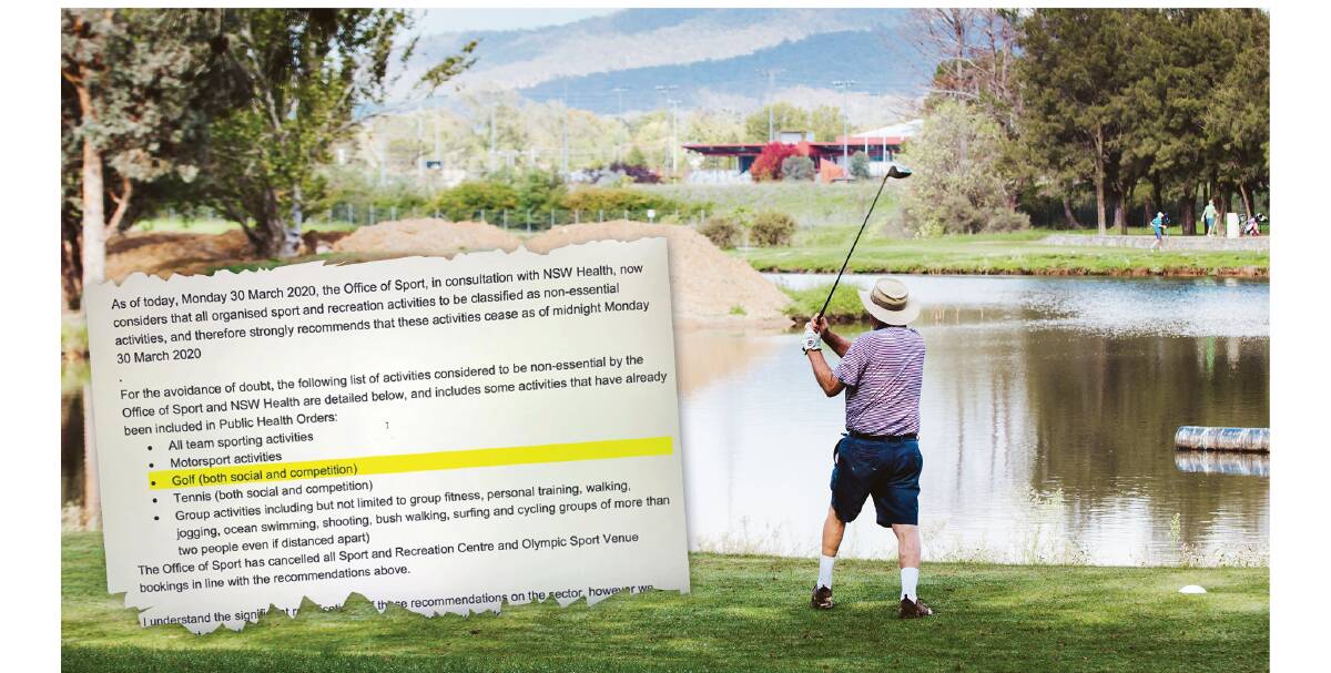 Yowani has remained open at the direction of ACT sport and recreation. The ACT government has finally given golf the all clear to keep doing so. Inset: The NSW government's initial advice before backflipping.
