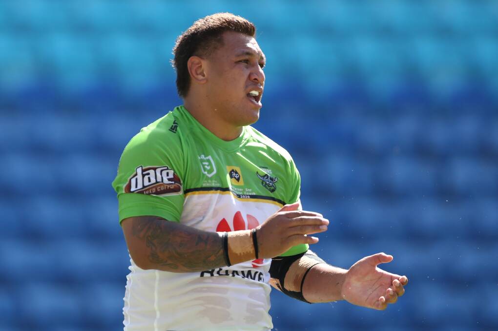 Josh Papalii is one of three Canberra Raiders who will have to sign an amended waiver to be able to continue training. Picture: NRL Imagery