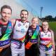 Eastlake and Ainslie Football Club captains Ben McGinness, Matt Teasdale, Catherine Brown, and Maddy Holloway will lead their teams in a Pride game this weekend at Manuka Oval. Picture: Sitthixay Ditthavong