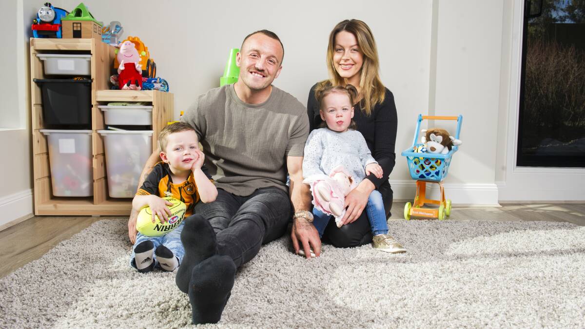 Josh Hodgson, wife Kirby, and kids George and Ivy, will be sad to leave Canberra. Picture: Dion Georgopoulos