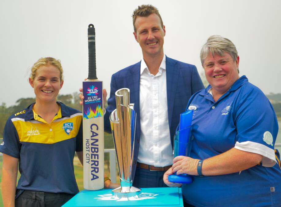 Canberra scorer Anne Sutherland was brought to tears when she was presented with a replica World Cup. Picture: Cricket Australia