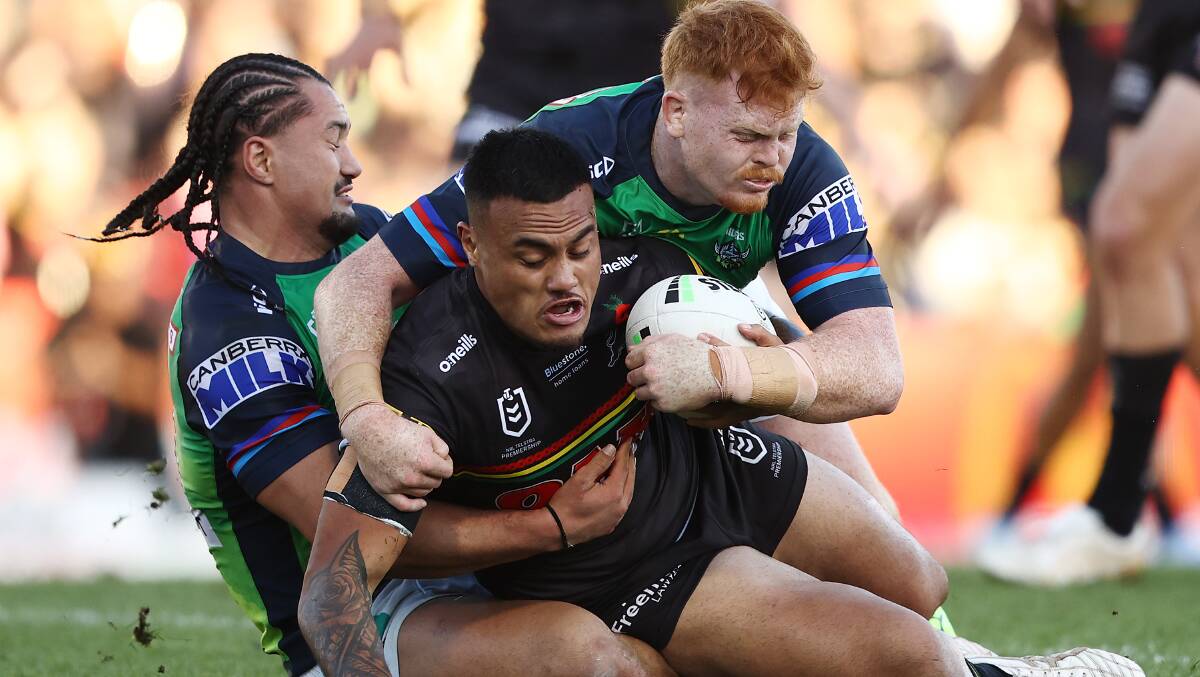 Raiders second-rower Corey Harawira-Naera came off second best against his former club. Picture: Getty Images