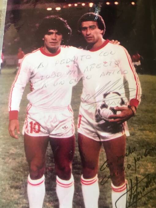 Wilk's best mate Pedro Magallanes with Maradona when they were teammates at Argentinos Juniors. Picture: Supplied