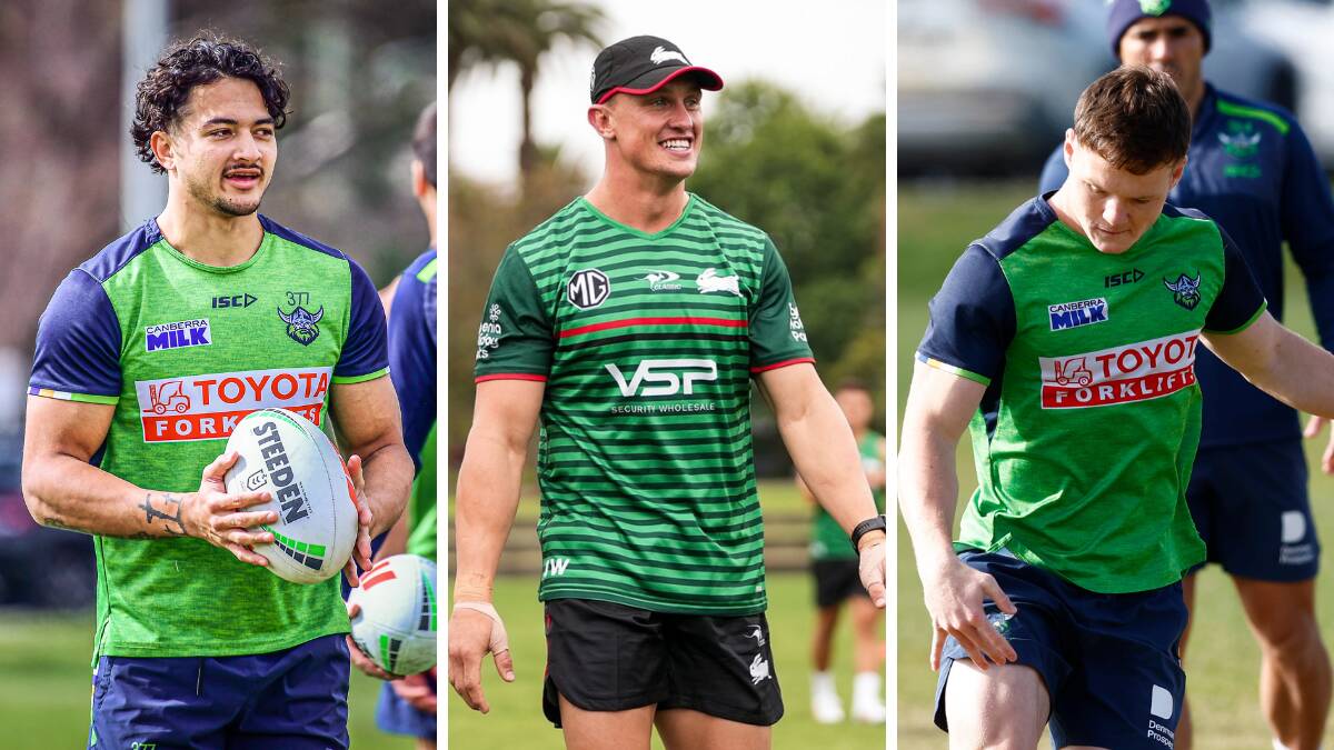 The Raiders will turn to youth to help replace Jack Wighton, middle, spotted for the first time in Souths gear. Xavier Savage and Ethan Strange will get their chance in 2024.