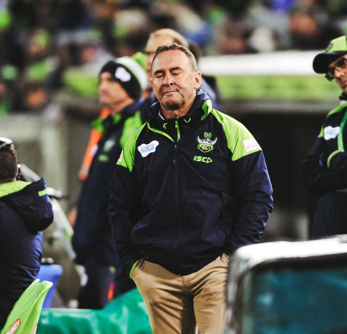 Raiders coach Ricky Stuart said the NRL bunker's decisions to disallow two of their tries lacked common sense. Picture: Dion Georgopoulos
