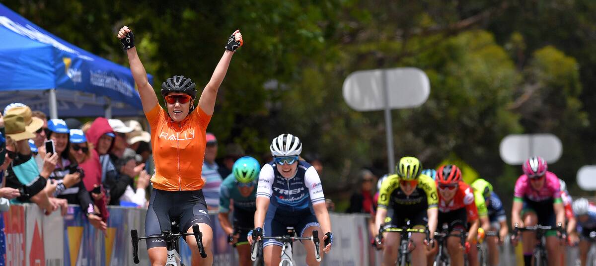 Canberra's Chloe Hosking claims stage one of the Tour Down Under. Picture: Getty Images