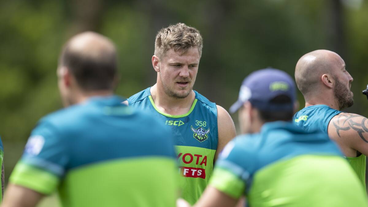 Raiders prop Ryan Sutton is in doubt to face the Rabbitohs. Picture: Keegan Carroll