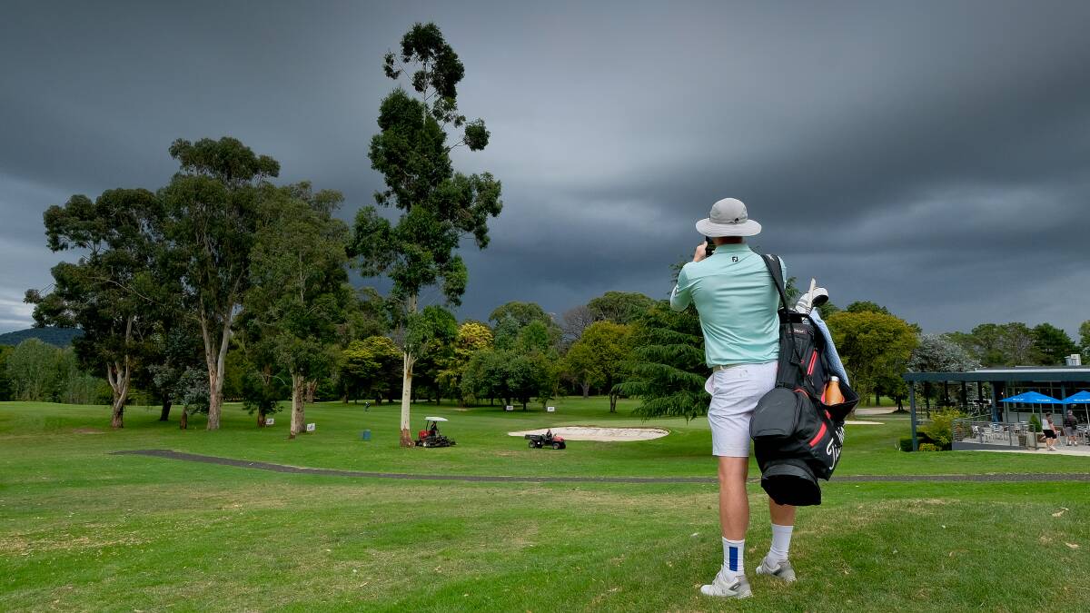 The storm approaches before delaying the Queanbeyan Open for two hours. Picture: Golf NSW