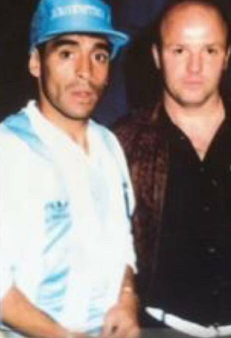 Maradona with Cooma coach Gaby Wilk in 1993. Picture: Supplied