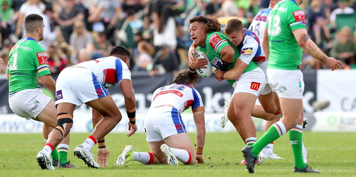 Raiders prop Josh Papalii showed is versatility with a delightful grubber kick in his return. Picture: Getty Images