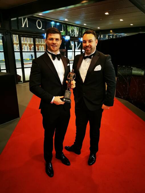 John and Kyle Bateman on the red carpet at the Dally M awards. Picture: Raiders Media