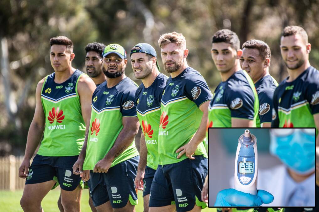 Temperature testing is just one of a range of measures the Raiders will have in place at training next week. Pictures: Karleen Minney and Shutterstock