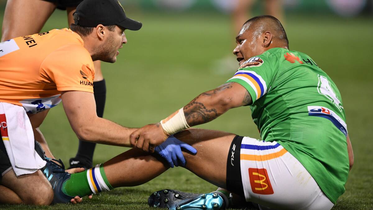 Raiders centre Joey Leilua has been labelled the miracle man for how quickly he's able to come back from injury. Picture: NRL Imagery