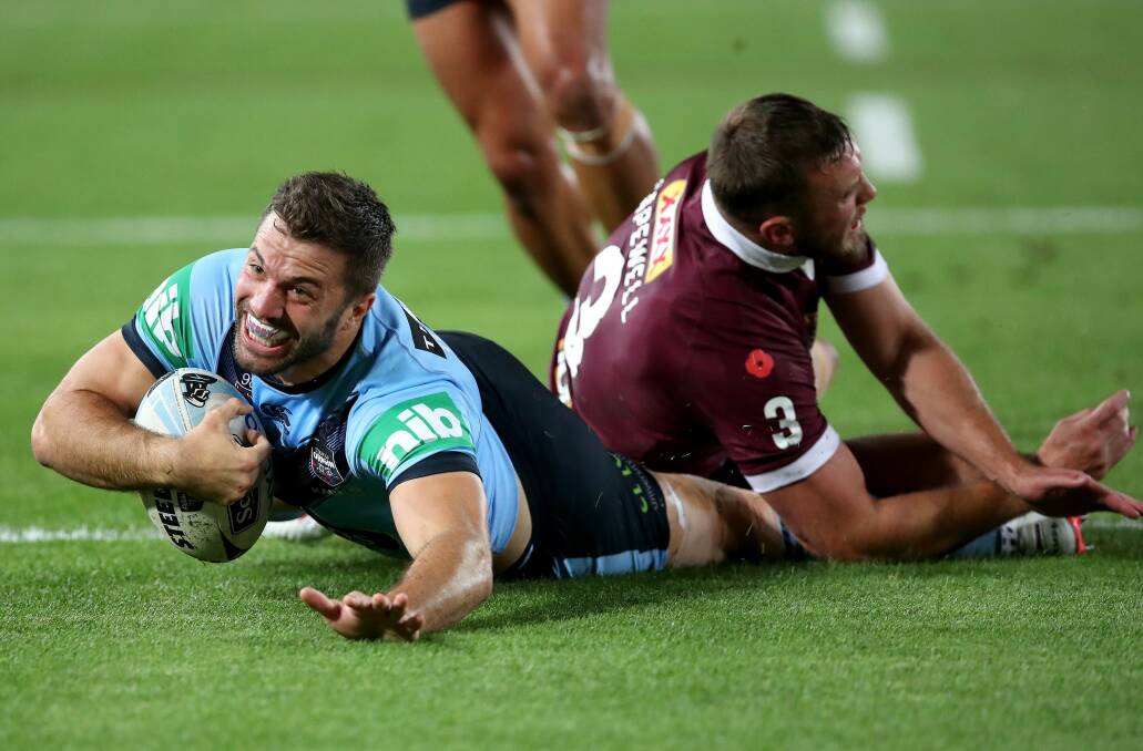 Blues skipper James Tedesco crossed the line in the first half. Picture: Getty Images