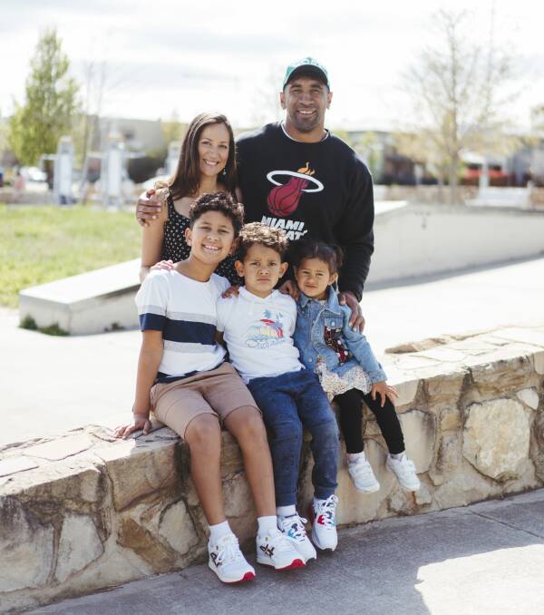 Retiring Raider Sia Soliola will spend more time with his family - wife Gemmah and kids Israel, Alesama and Georgia-Jean. Picture: Dion Georgopoulos
