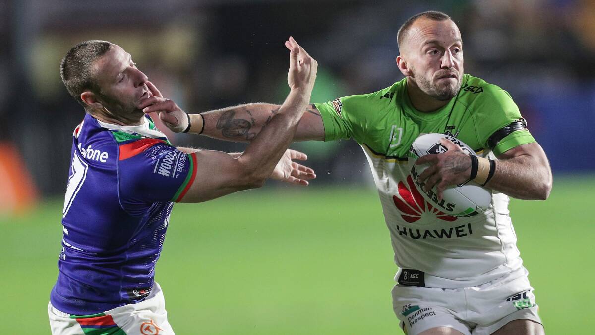 The Raiders celebrated Josh Hodgson's 100th NRL game in style. PIcture: NRL Images