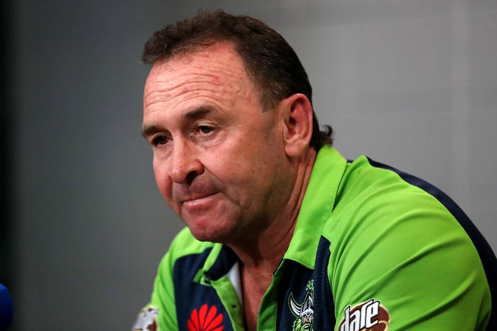 The NRL is investigating Raiders coach Ricky Stuart for comments he allegedly made during the Warriors loss. Picture: Getty Images