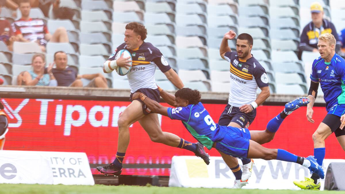Brumbies fullback Tom Banks scored a brilliant solo try from inside his own half. Picture: Sitthixay Ditthavong