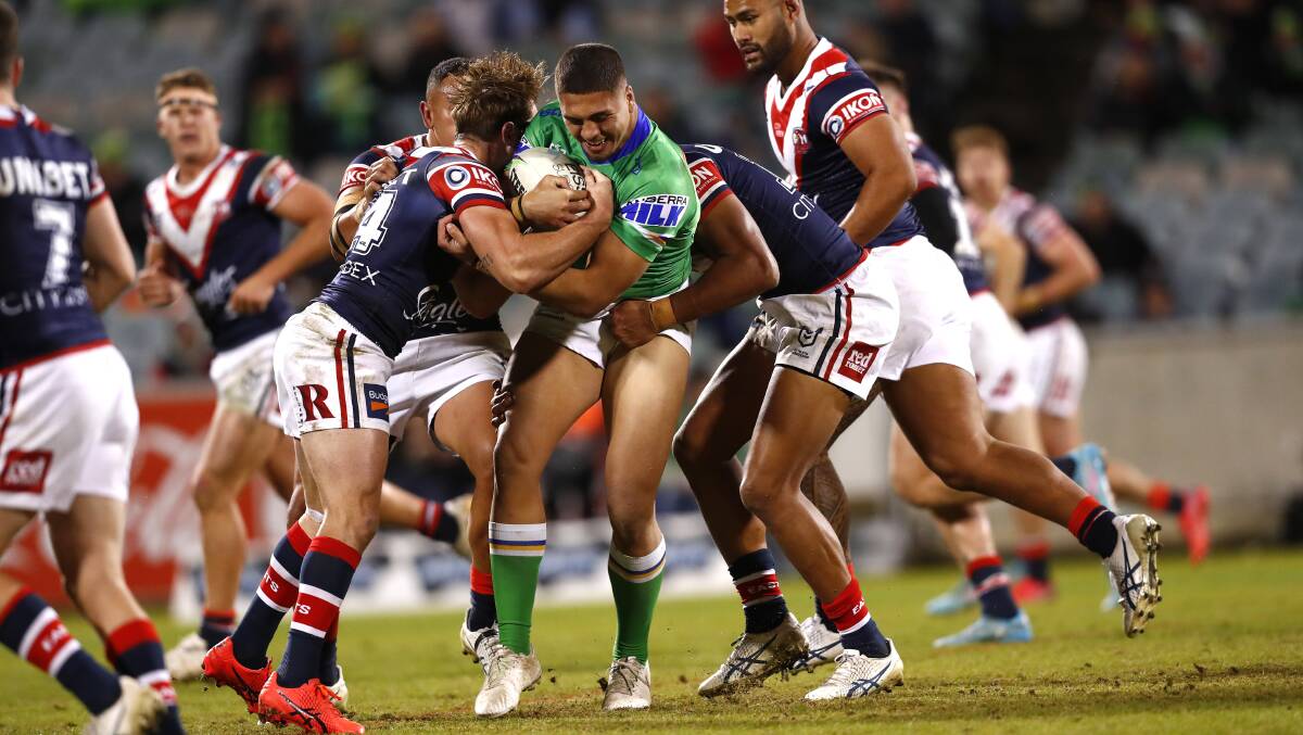 Trey Mooney made his NRL debut against the Sydney Roosters. Picture by Keegan Carroll