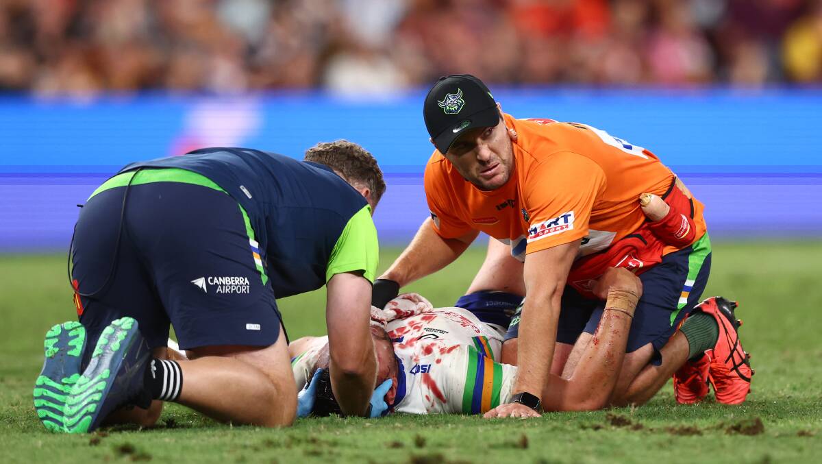 Raiders winger Jordan Rapana will miss the Dragons game due to concussion protocols. Picture Getty Images