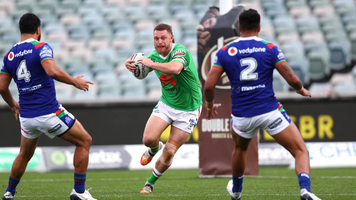Raiders forward-cum-halfback Elliott Whitehead wants coach Ricky Stuart to run out a full-strength team against the Sharks on Saturday. Picture: NRL Imagery