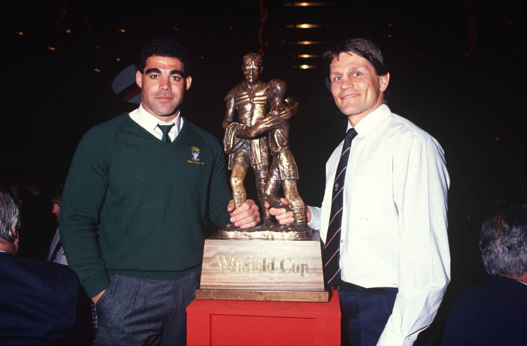 Who will end up with the trophy - Raiders captain Mal Meninga and Tigers skipper Wayne Pearce? Picture: NRL Imagery