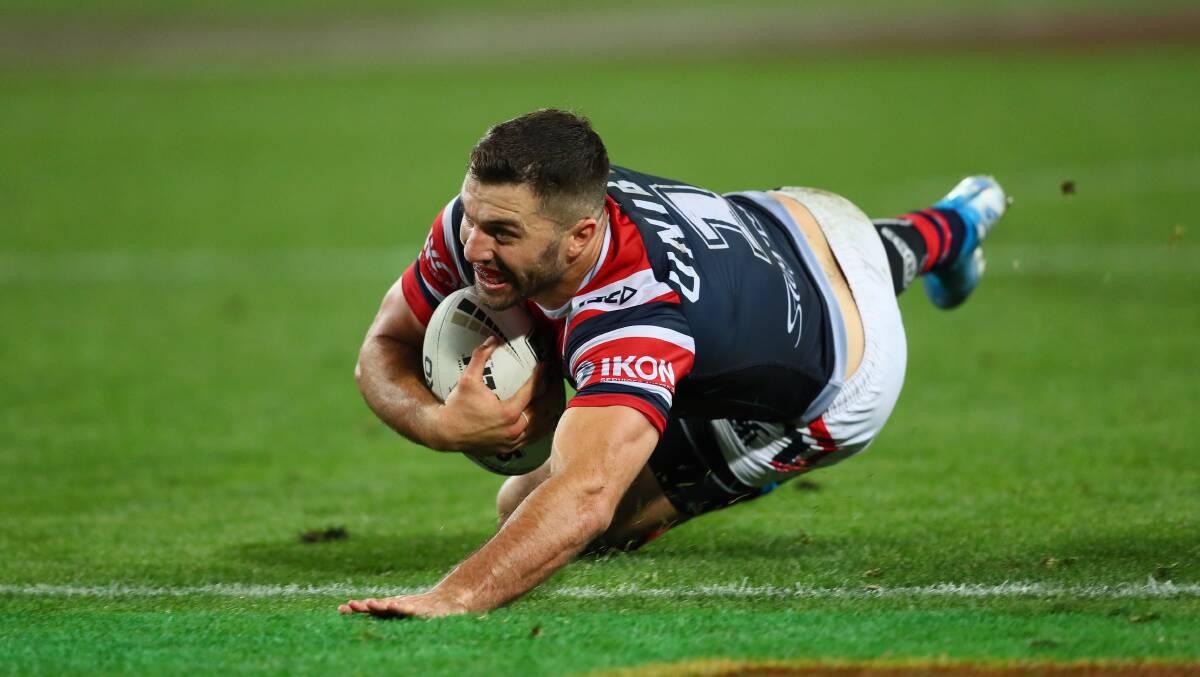 Roosters fullback James Tedesco scored the winning try off the back of a refereeing bungle. Picture: NRL Imagery