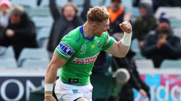 Raiders second-rower Hudson Young scored the opener for the home side as he continues his boom season that has made him a World Cup bolter. Picture: Getty Images